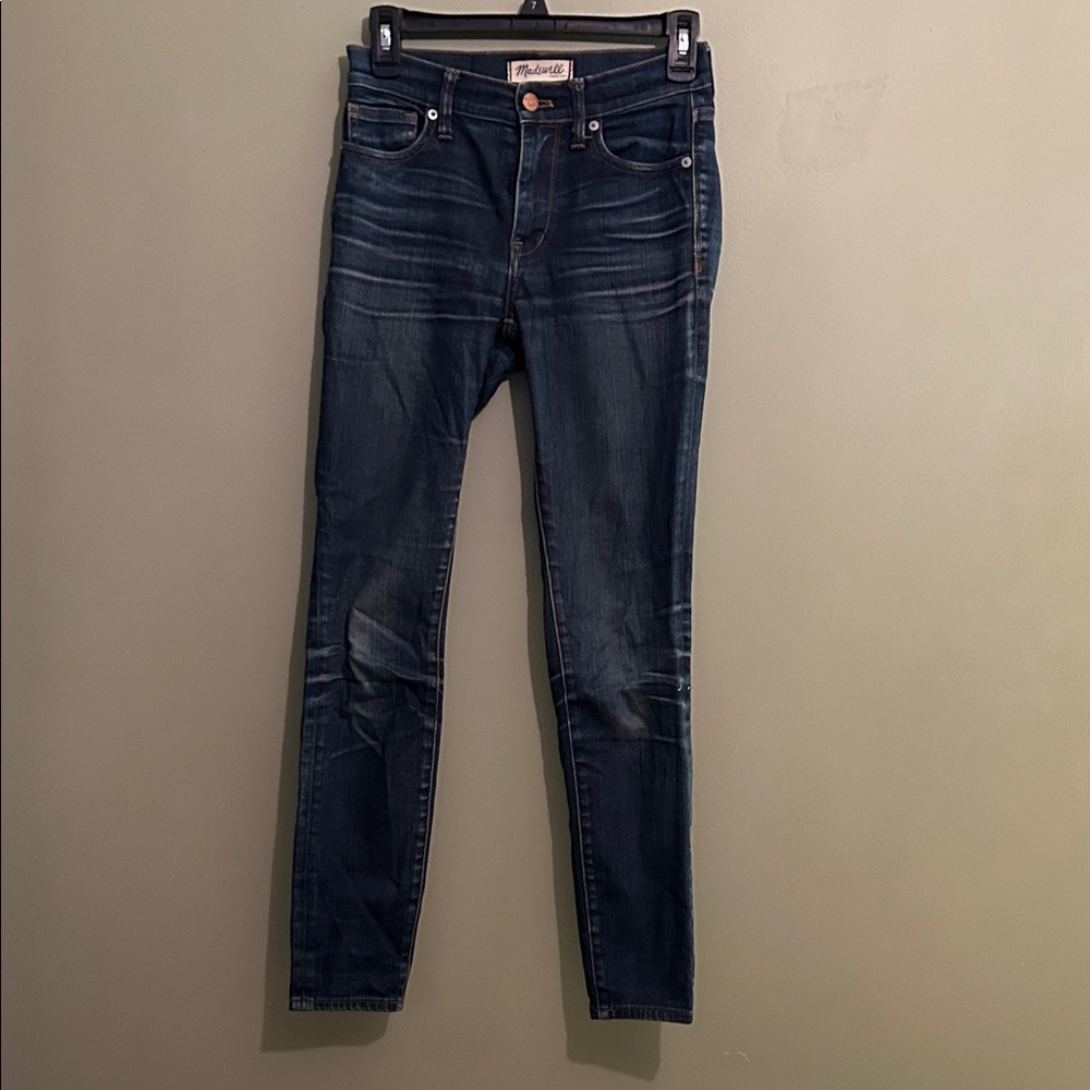 Madewell High Riser Dark Blue Distressed Skinny Jeans Size 24